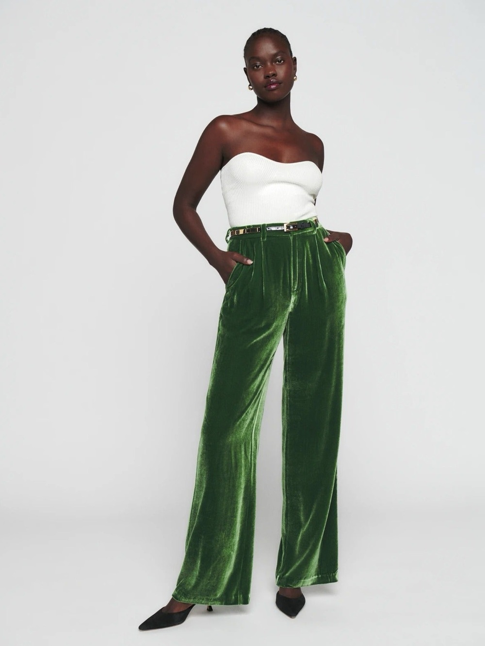 Reformation Size 0 Palm Green Wes Velvet Pleated Trouser Pants